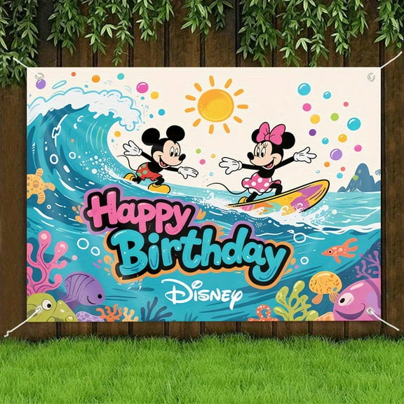 Mickey and Minnie cartoon-themed birthday flags, background flags, children's party decorations, photography, photo props, 150*100CM