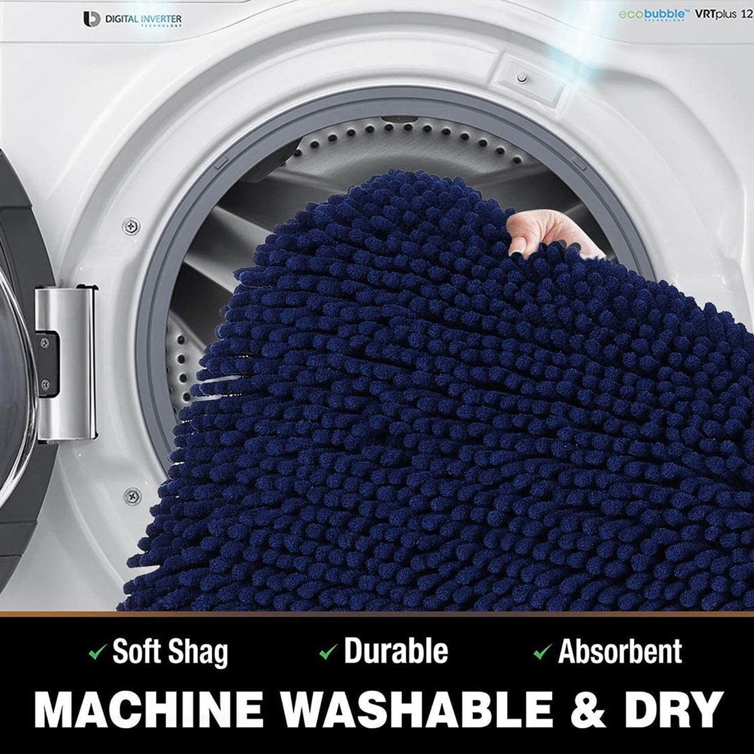 ASTARIN Extra Thick Striped Chenille Bath Rugs, Soft Chenille Bathroom Mats, Non Slip Absorbent Machine Washable Rugs for Shower Floor, Tub and Shower, Luxury Shaggy Bath Rugs (20"x32", Navy)