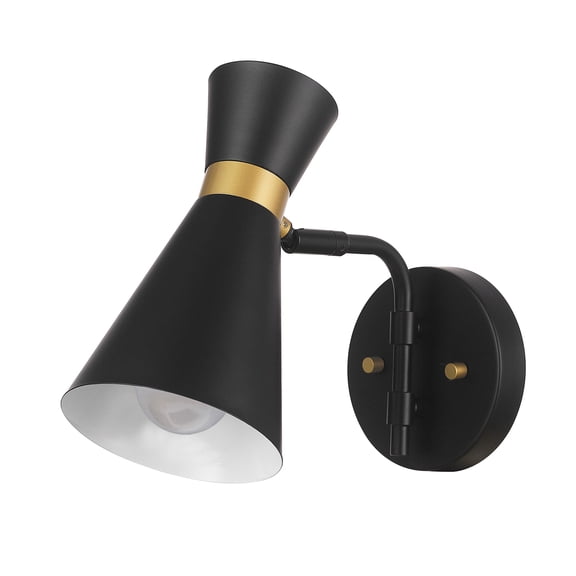 Better Homes & Gardens Indoor 1-Light Wall Sconce, Matte Black, Burnished Brass Accents, LED Bulb
