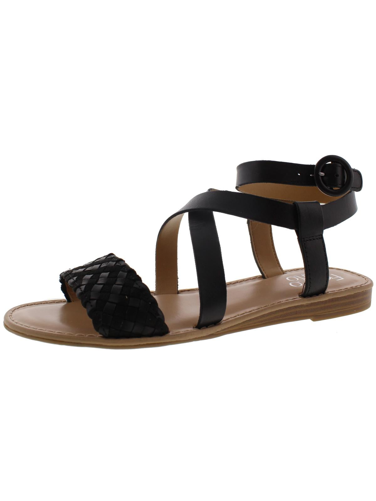 Franco Sarto Womens Georgetta Leather Woven Flat Sandals Black 9.5 ...