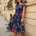 thumbnail image 4 of Xaqiouau Womens Floral Midi Dress Cap Sleeve Casual Summer A Line Dress Crew Neck Fit and Flare Belted Party Wedding Guest Dress, 4 of 9