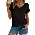 thumbnail image 3 of Womens Summer Tops Cap Sleeve Front Twist Knot V Neck T Shirts Draped Blouses Casual Loose Fit tees Hot Pink M, 3 of 6