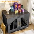 thumbnail image 3 of ModFurne Dog Crate Furniture End Table, 31.5" Wooden Dog Kennel with Double Arched Doors & 4 Lock Latches, Sturdy Iron Bar Dog Cage, Decorative Pet Crate for Medium/Small Dogs, Black, 3 of 8