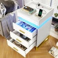 thumbnail image 5 of Afuhokles LED Nightstand with Charging Station and 3 Drawers, Night Stand with Pull-Out Tray, Modern Bedside Table, White, 5 of 8