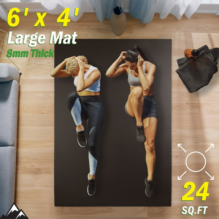 Wakeman Large Yoga Mat - 6'x4' 8mm Thick Non-Slip Wide Exercise