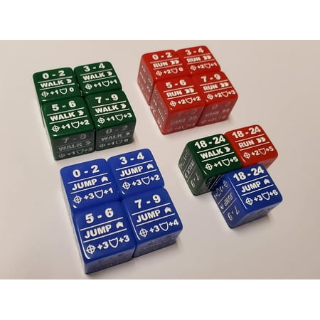 15x Battletech Movement Dice / Color Coded Walk Run Jump Movement Modifier Dice