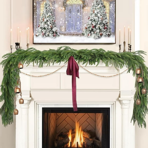 Guvpev Christmas Decorations - 2Pcs Artificial Norfolk Pine Garlands, 6FT Realistic Pine Greenery Garland Home Decor for Mantel, Fireplace, Stairs Railing, Table, Front Door & Porch, Indoor & Outdoor