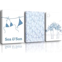 3 Pcs Coastal Wall Art Pink Beach Canvas Print Beach Aesthetic Wall Decor Summer ocean surfing poster for Bathroom Living Room Bedroom Girls Room Girls Dormitory Wall Decor