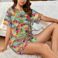 thumbnail image 4 of Fotbe Colorful Fish 2 Conjunto de Pijama Estampado para Mujer, 2 Piezas, Ropa de Dormir con Camiseta de Manga Corta y Shorts Suaves-3X-Large, 4 of 6
