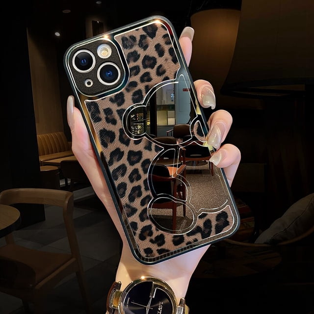 Funda de teléfono de cuero con estampado de leopardo para Iphone, carcasa protectora de lujo Original con espejo HD a prueba de golpes para Iphone 14, 13, 12, 11 Pro Max, X, 8 Plus Fivean unisex