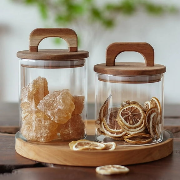 XIPYYKM Glass Storage Container with Wooden Lid Canister Kitchen Glass Canister Sugar Container Kitchen Supplies Food Storage