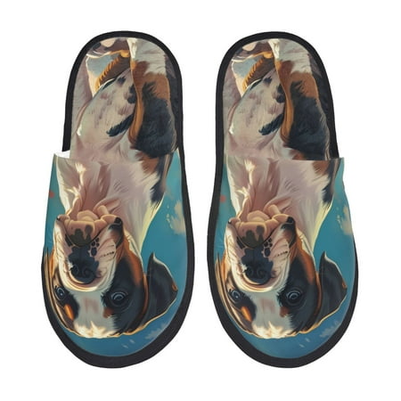 Balery Colorful Sky Puppy Slient Indoor Furry Fleece Comfort House Shoes Soft Non-Slip Home Shoes Cotton slippers House Slippers-- Large