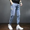 thumbnail image 3 of Pantalones vaqueros negros para hombre, talla grande, elásticos, de color azul claro, para hombre, pantalones de gran tamaño, estilo grunge, Y2k, estilo Harajuku, nuevos en mezclilla, 3 of 5