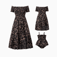 thumbnail image 1 of PatPat Robes Assorties pour la Famille - Robe Noire à Fleurs Froncée à Épaules Dénudées pour Maman Moi, 1 of 6