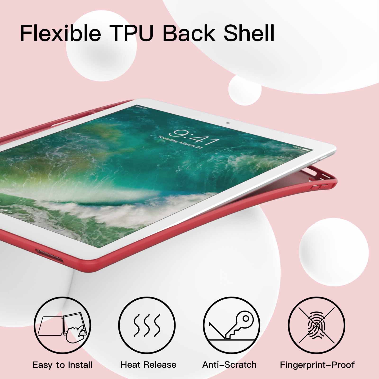 JETech Case for iPad Pro 12.9 Inch (2015/2017 Model, 1st/2nd Generation) with Pencil Holder, Slim Tablet Cover with Soft TPU Back, Auto Wake/Sleep (Red)