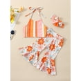 thumbnail image 2 of Bagilaanoe 3pcs Toddler Baby Girl Long Pants Set Striped Sleeveless Vest Tops + Flower Flare Trousers + Headband 6M 12M 18M 24M 3T 4T 5T Kids Casual Outfits, 2 of 9