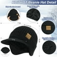 thumbnail image 2 of KOITHOT 3 Pcs Winter Beanie Hat with Brim and Ear Flaps Knitted Line Neck Warmer Touchscreen Gloves Set for Men Black, 2 of 6