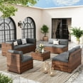 thumbnail image 4 of Poteban 9 Pieces Outdoor Sectional Sofa Set , PE Wicker Rattan Slanted Back Outdoor Conversation with Cushions and Glass Coffee Table for Backyard Garden, Dark Gray, 4 of 11