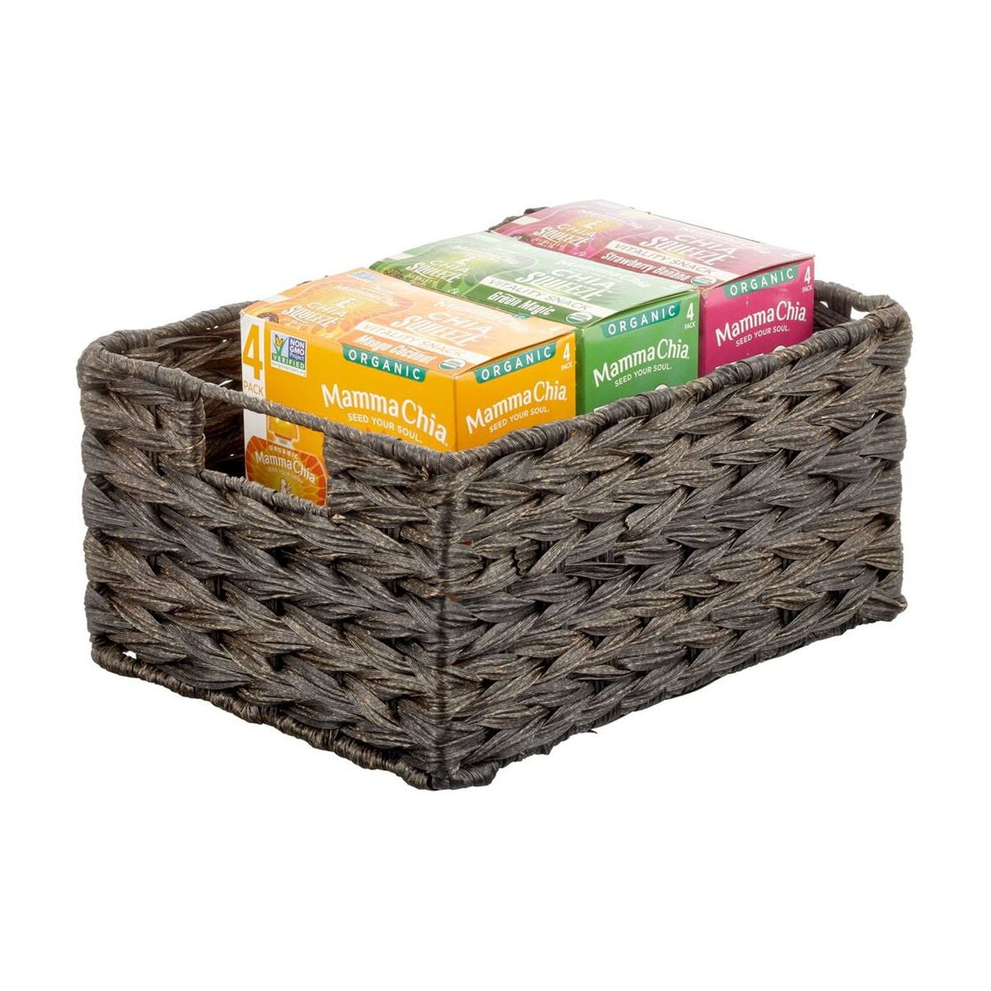 mDesign Woven Farmhouse Pantry Food Storage Bin Basket Box, 6 Pack, Dark Brown