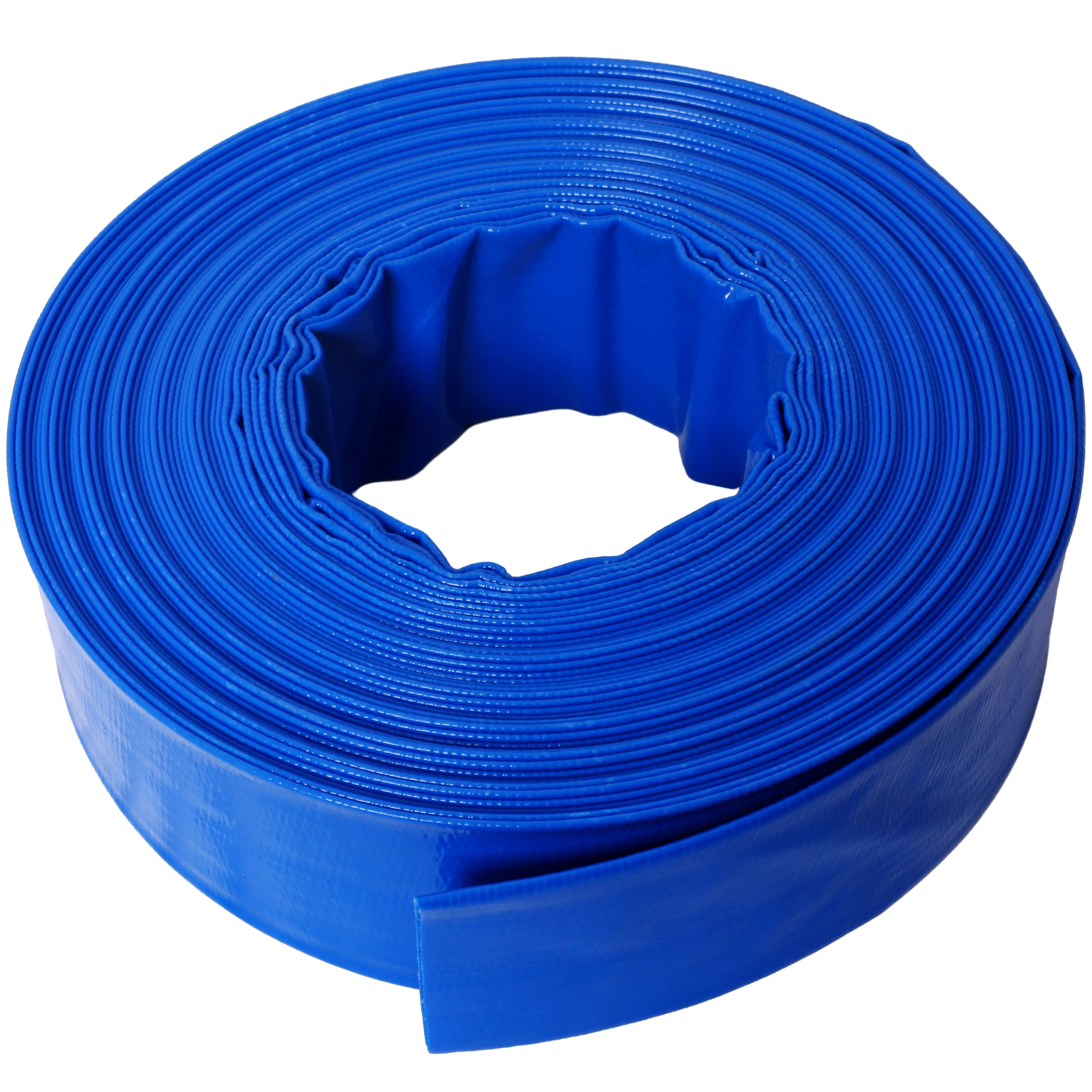, 2"x100FT Pool Backwash Hose, Blue Heavy Duty Reinforced PVC Lay Flat Water Discharge Hose for Swimming Pool Filter Pump,with 2 Clamp, Blue ,Pvc ,