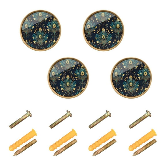Yayeee 8 Pack Cabinet Knobs with Screws Round Zinc Drawer Pulls for Kitchen, Gold Peacock Pattern