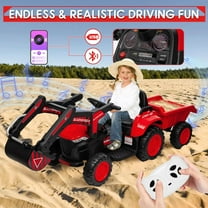 Luku 12V 3 in 1 Kids Ride on Excavator & Tractor with Detachable Trailer for Boys Girls, Red