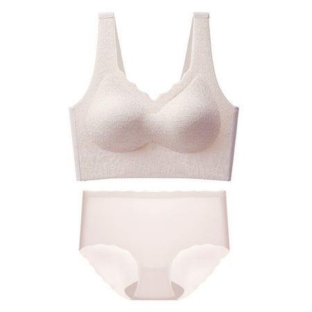 

Hesxuno Women s Bra Seamless Large Size Backing Sling Traceless Sexy Gathered Back Underwear Two-piece Underwear Suit