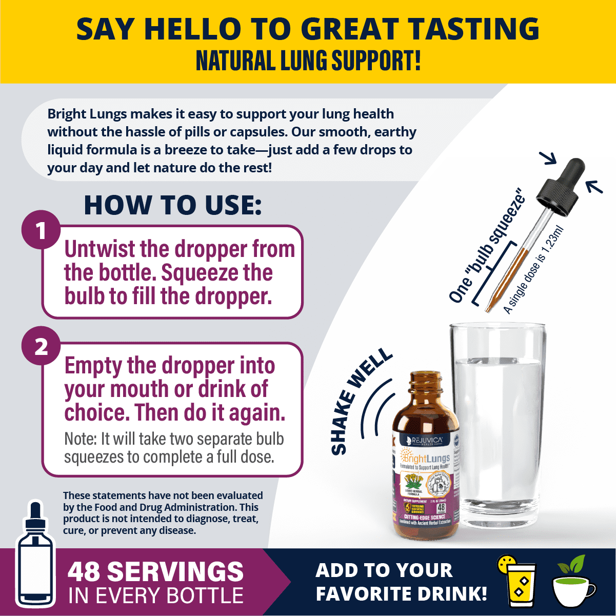 Rejuvica Health Bright Lungs 2 fl oz - Lung Detox Support Supplement - Grindelia, Lobelia, & More!