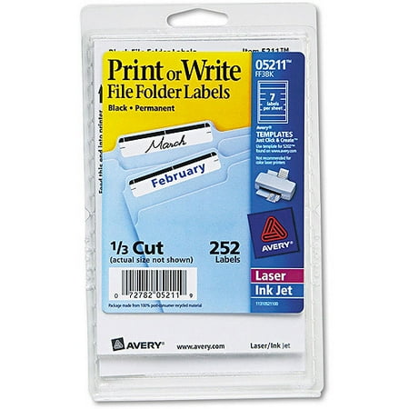 Avery Print or Write File Folder Labels, 3-7/16 x 11/16, Pack of 252 Labels, Available in ...