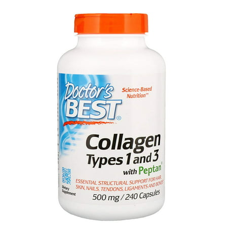 Collagen Types 1 and 3 with Peptan, Non-GMO, Gluten Free, Soy Free, Supports Hair, Skin, Nails, Tendons and Bones, 500 mg, 240 Caps Doctor's