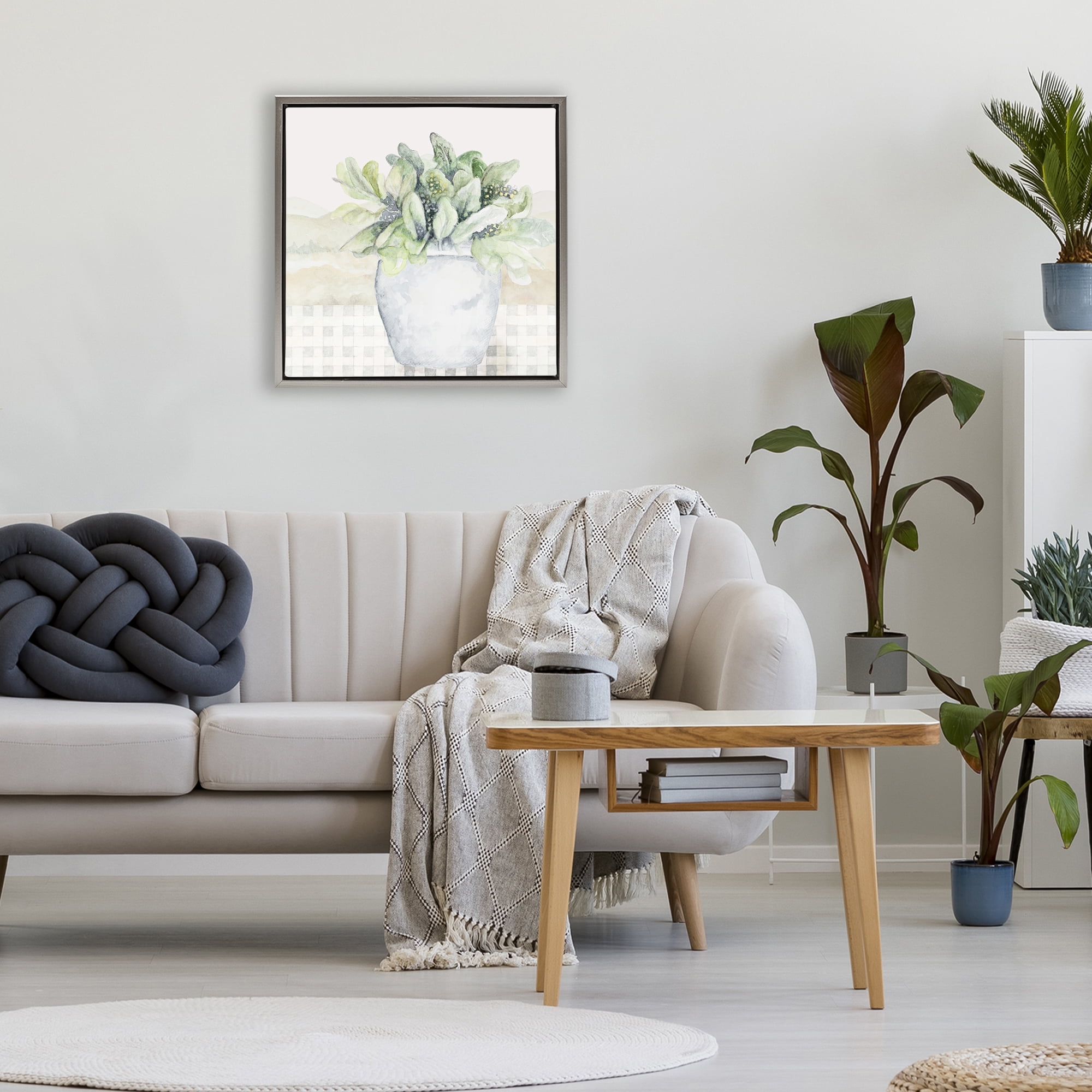 Stupell Industries Potted Farm Herbs Arrangement Gray Framed Floater Canvas Wall Art, design by Janice Gaynor