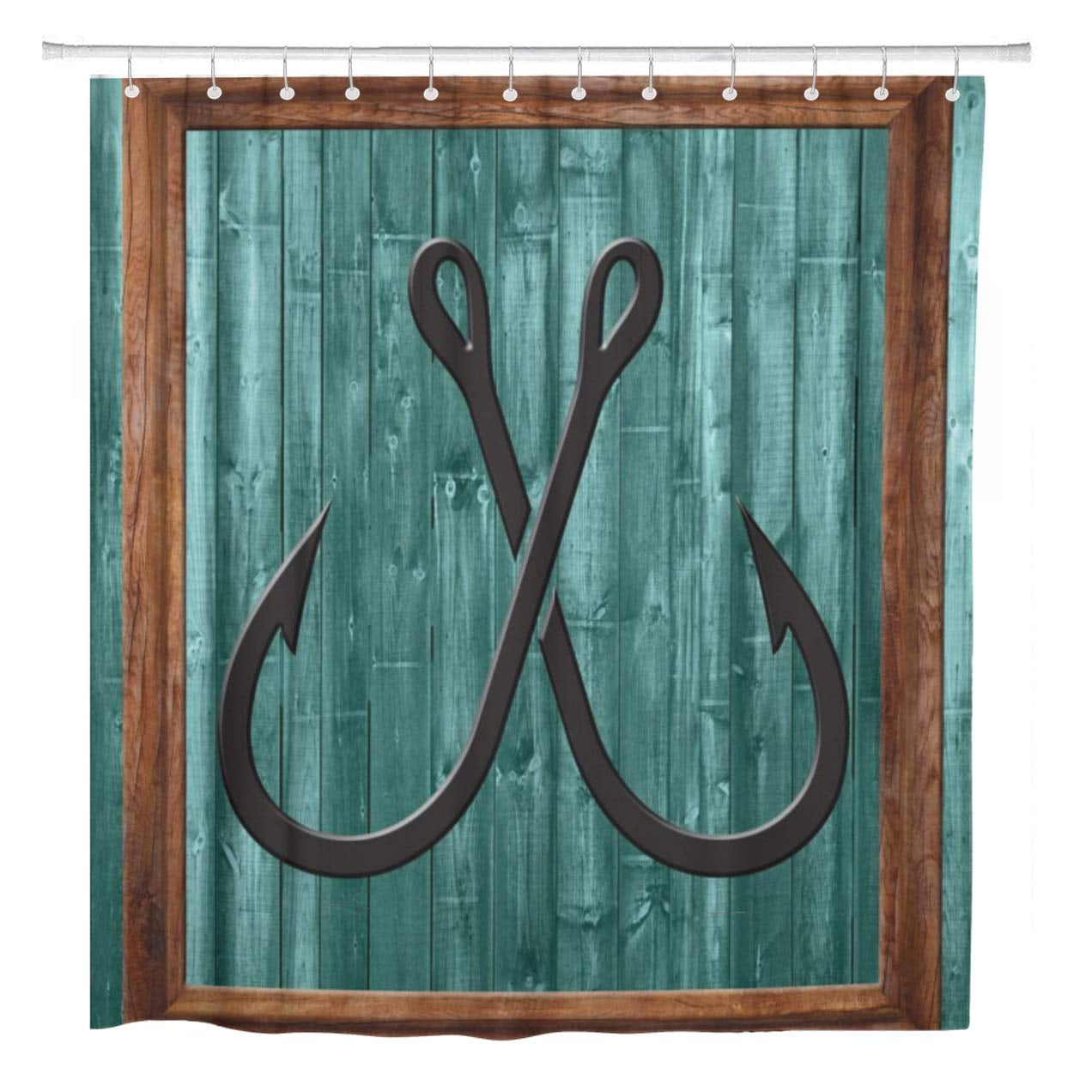 CYNLON Nautical Fish Fishing Lures Anchor Painting Symbol Bathroom