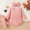 thumbnail image 3 of Efsteb Newborn Toddler Baby Girls Romper Casual Long Sleeve Solid Color Round Neck Jumpsuit Romper with Headband (Pink,6-9 Months), 3 of 8