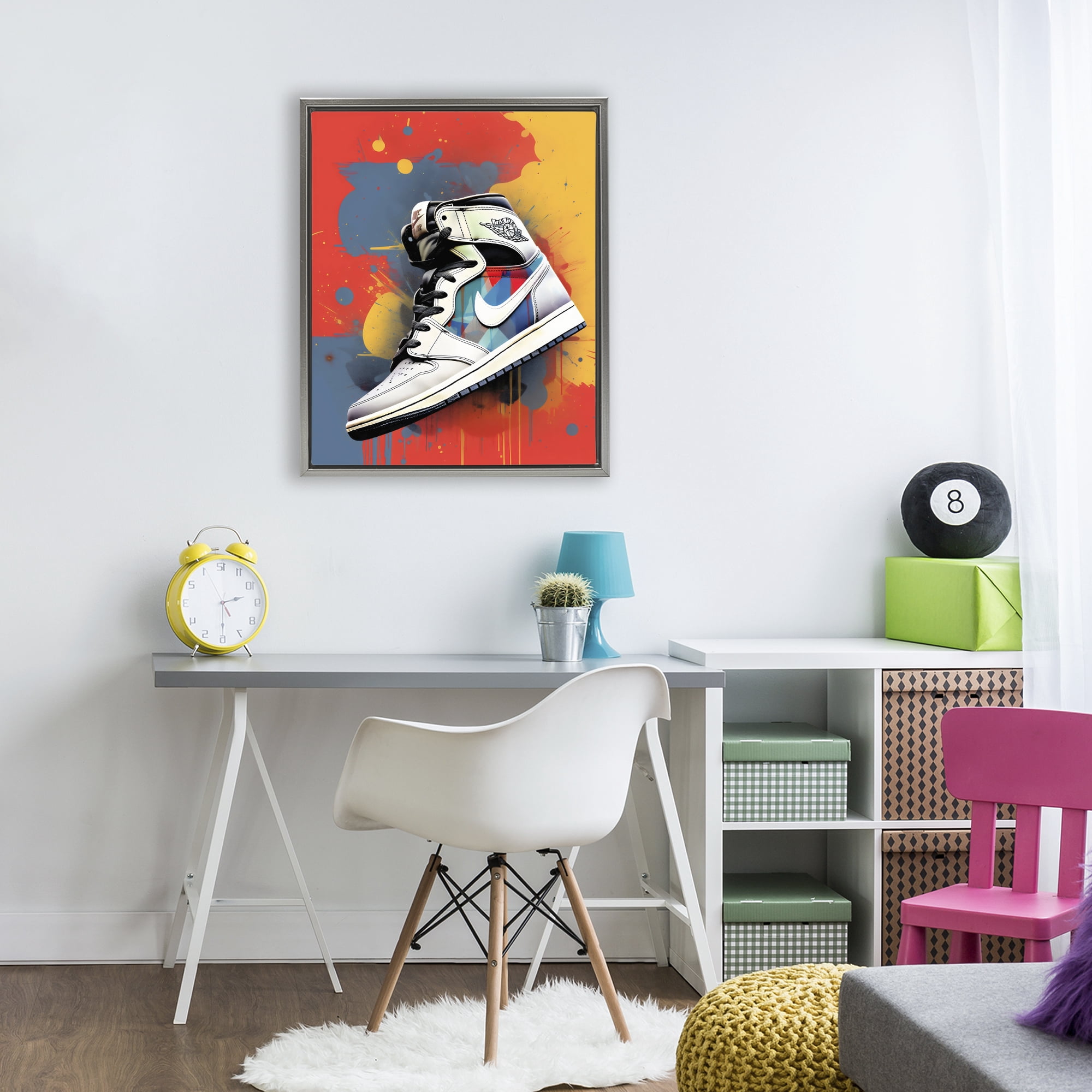Stupell Industries Shoe With Colorblock Background Gray Framed Floater Canvas Wall Art, design by Creative Studio