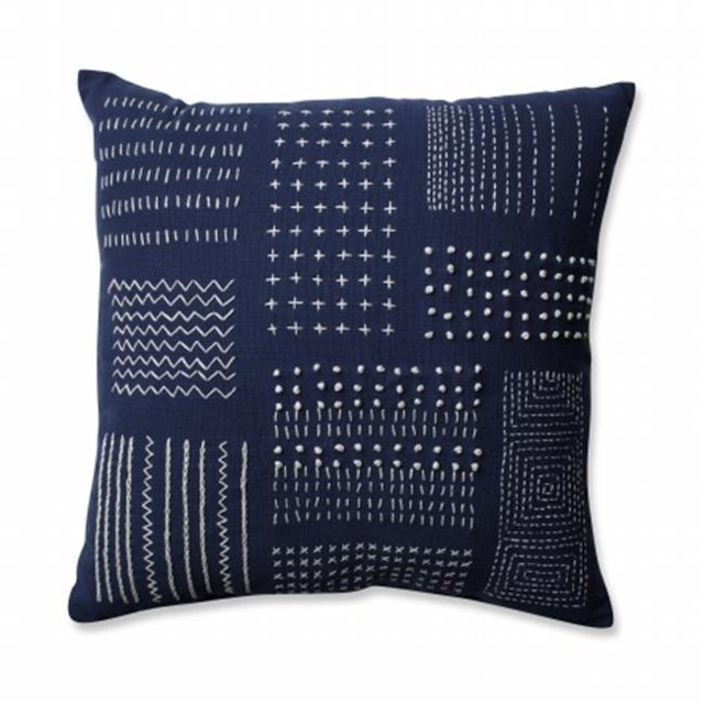 Pillow Perfect 598727 Tribal Sampler Navy & White Square 16.5 in. Throw Pillow