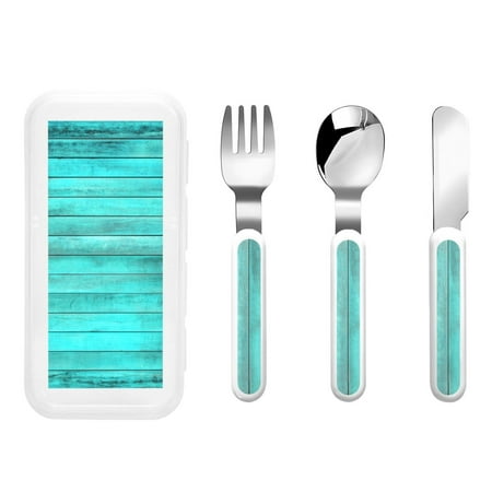 

Salouo Turquoise Wooden2 Pattern 3 Pieces Toddler Utensils Kids Silverware Set Stainless Steel Utensils for Kids Children Safe Spoons Forks & Knife Dishwasher Safe