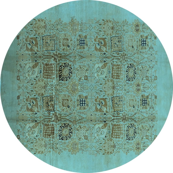 Ahgly Company Indoor Round Oriental Light Blue Industrial Area Rugs, 7' Round