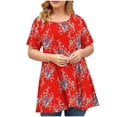 thumbnail image 2 of Tdoqot Womens Plus Size Floral Shirts- Short Sleeve Casual Dressy Loose V-Neck Summer Tops Blouse Red Size 3XL, 2 of 4