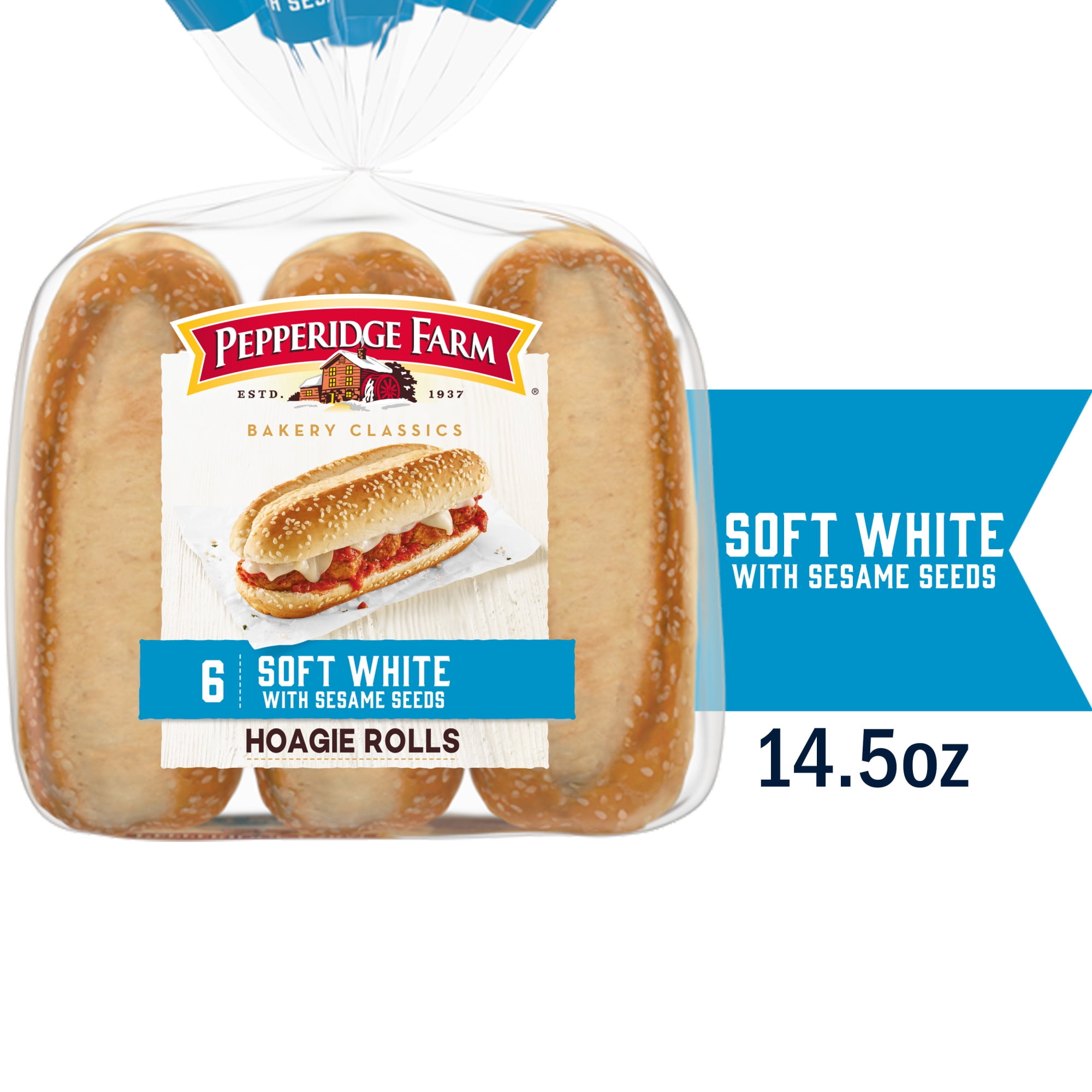 Pepperidge Farm Bakery Classics Soft White with Sesame Seeds Hoagie Rolls, 6-Pack Bag