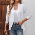 thumbnail image 2 of Lcziwo Women 3/4 Sleeve Cardigans Cotton Open Front Solid Kimonos Ruffled Hem Lightweight Casual Cover Ups White,M, 2 of 9