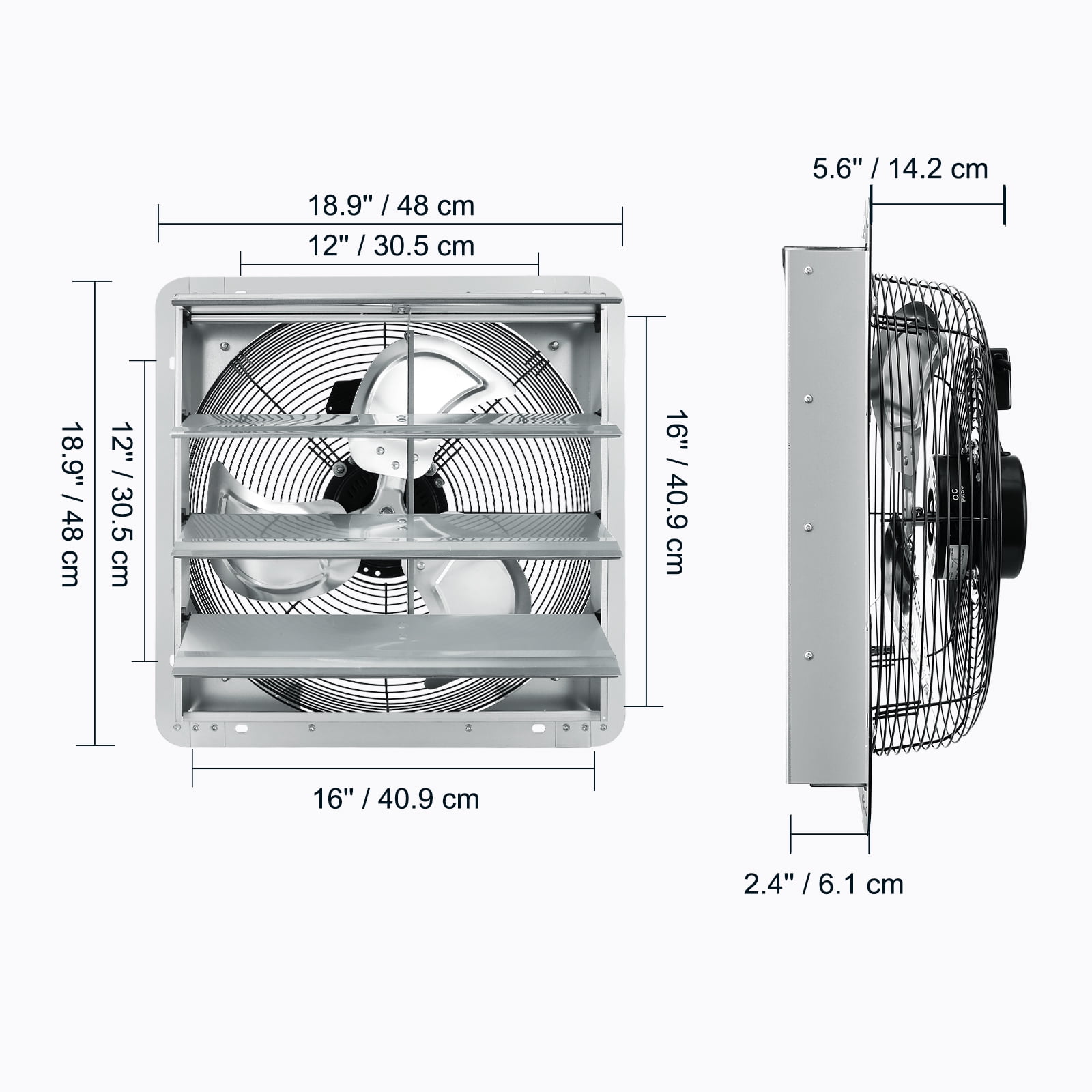 SKYSHALO 16" Aluminum 2000 CFM Shutter Exhaust Fan with 1450 RPM Speed for Shops, Silver