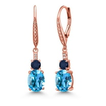Gem Stone King 18K Rose Gold Plated Silver Swiss Blue Topaz and Blue Sapphire Dangle Earrings for Women with Lab Grown Diamond (5.23 Cttw, Oval 9X7MM)
