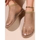 thumbnail image 3 of Women's Fashionable Breathable Flat Sandals With Hollow Out Design, Rhinestone And Fishnet Details, 3 of 4