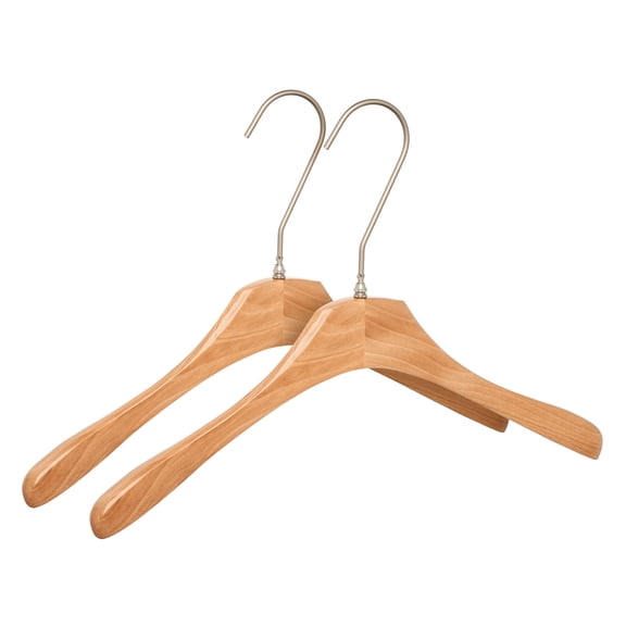 Unique Bargains 2Pcs Wood Nonslip Space Saving Clothes Hangers Natural 15.7inch