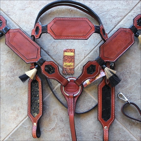 - HILASON WESTERN HORSE AMERICAN LEATHER HEADSTALL BREAST COLLAR MAHOGANY RAWHIDE