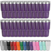 Clear Water Home Goods - Pack of 24 Bulk - 30 oz. Tumblers 18/8 Stainless Steel Double Wall Vacuum Insulated Water Bottle and Travel Coffee Mug Cups with Clear Lid, Powder Coated - Purple