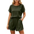 thumbnail image 2 of Women's Linen Blend Soft Fabric Casual Shorts, Elastic Waist Drawstring, Lightweight Breathable Cool Solid, Lounge Summer Beach Outdoor | UKHCCC,Army Green L, 2 of 7