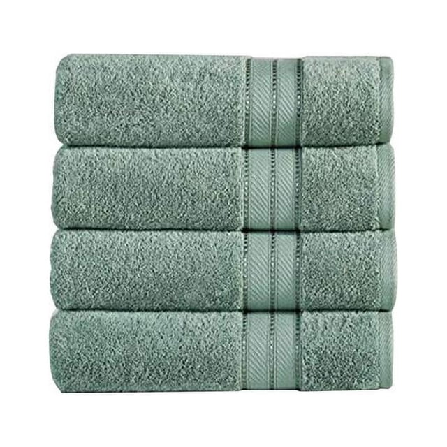 The Urban Port BM222862 Bergamo Spun Loft Fabric Towels with Striped Pattern, Green - 4 Piece