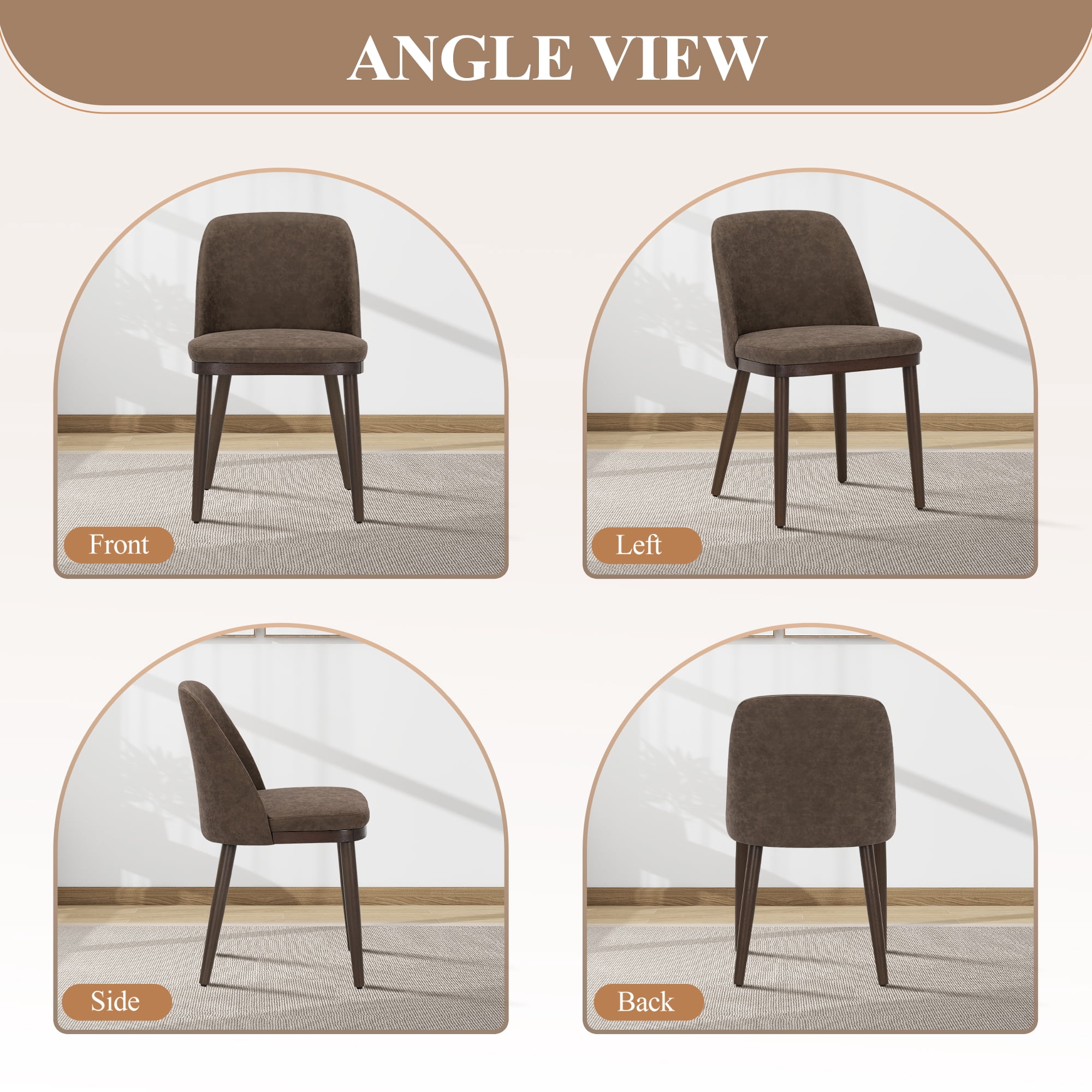 Modern Upholstered Dining Chairs Set of 4 — Faux Leather Padded Side Chairs with Solid Wood Legs for Kitchens and Dining Rooms, Darkbrown