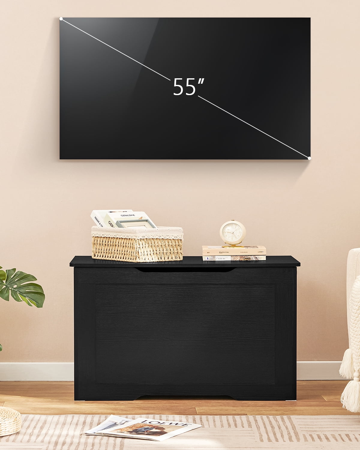 TEENFON Storage Bench, 29” Retro Wooden Storage Chest with U-Shaped Cut-Out Pull, Safety Hinge, Easy Assembly for Toy Box Organizer